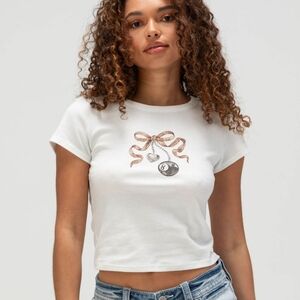 Full Tilt Bow Charm Baby Tee in White Size XS New With Tags